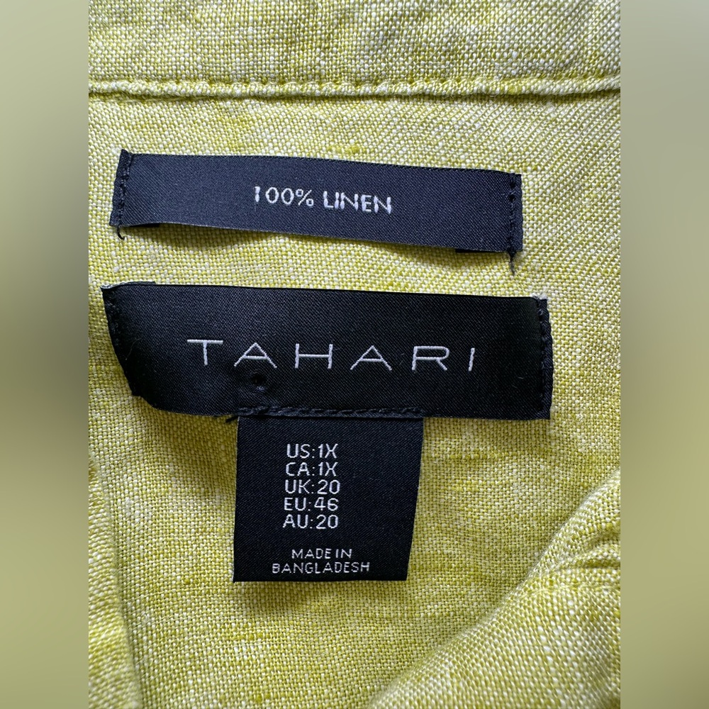 Tahari 100% Linen Sleeveless Shirt Dress Lime Green Plus Size Summer Spring 1X - Picture 8 of 9